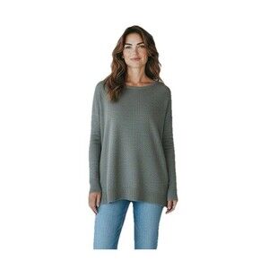 Subtle Luxury Poncho Cashmere Sweater Tunic Oversized S/M Sage Green Long Sleeve